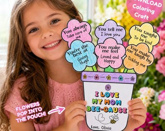 Mothers Day Crafts, Mothers Day Flower Craft to Print, Mothers Day Flower Craft PDF, Kids Crafts for Mothers Day, Mothers Day Flowers Craft