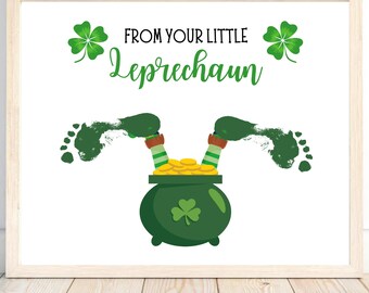 St Patrick's Day Footprint Arts and Crafts Keepsake, Leprechaun St Patricks Day Footprint Craft for kids, St. Patricks Day Crafts Printable
