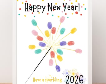 New Years Handprint Art, New Year's Eve Kids Printable Craft, New Years Decor, Kids Toddlers Baby New Years Crafts, New Years Eve Activity