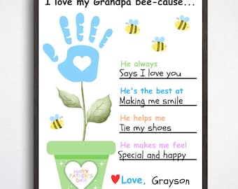 Fathers Day Handprint Art Craft, Grandpa Handprint Fingerprint Craft, Fathers Day Crafts, Toddler Handprint Father's Day Craft, Grandpa Gift