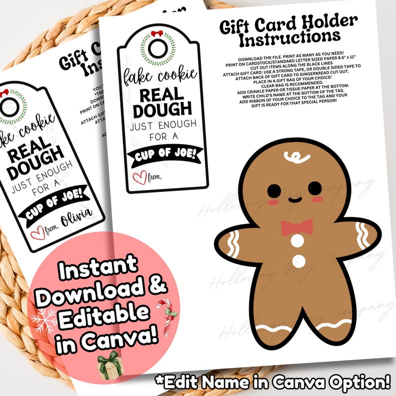 Christmas Tags, Christmas Gift Card Holder, Coffee Gift Card Holder, DIY Gifts, Editable Tags, Staff Teacher Gift Card, Christmas Printables image 6
