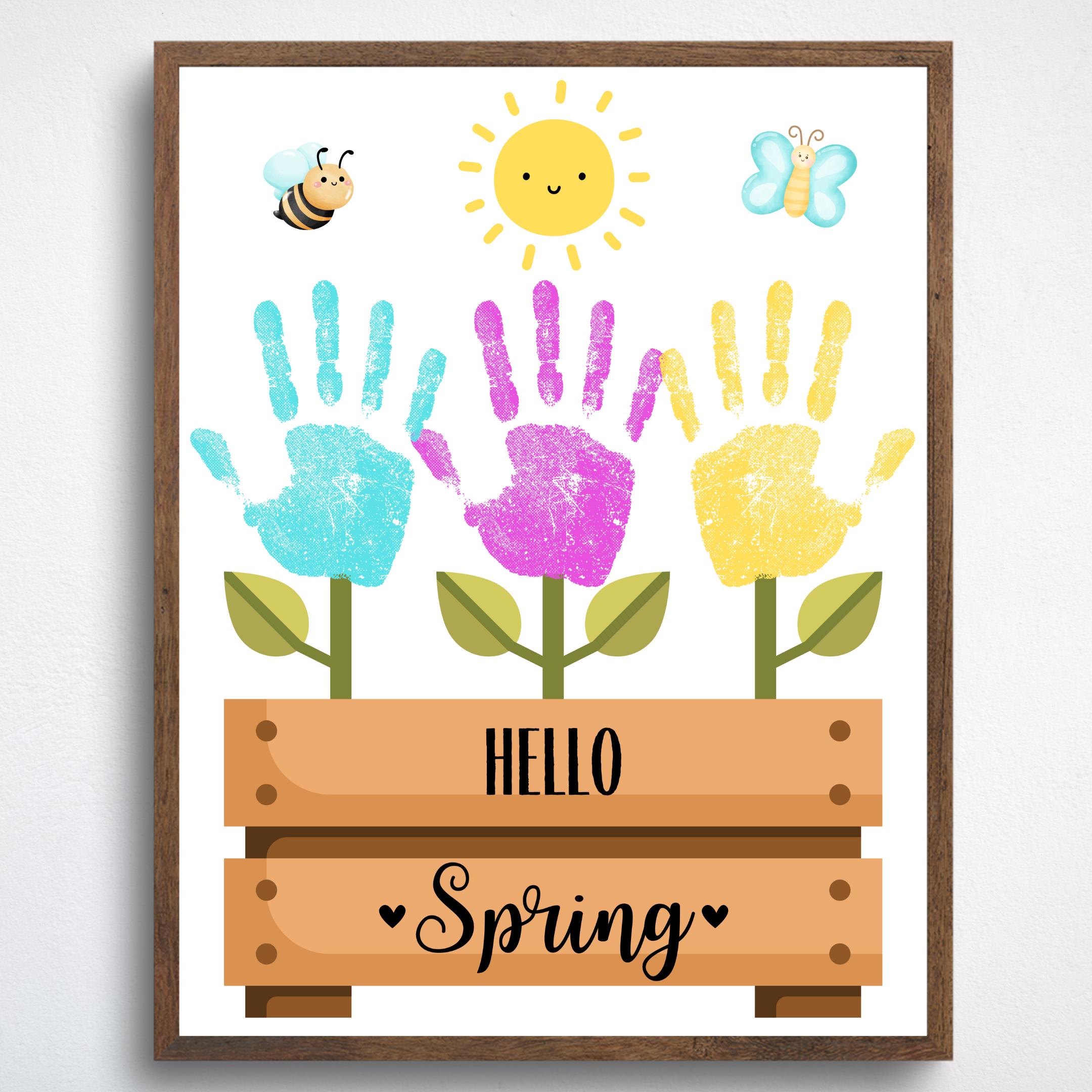 Hello Spring Hand Print Hello Spring Handprint Art, Spring Handprint Flowers, Preschool Spring ...