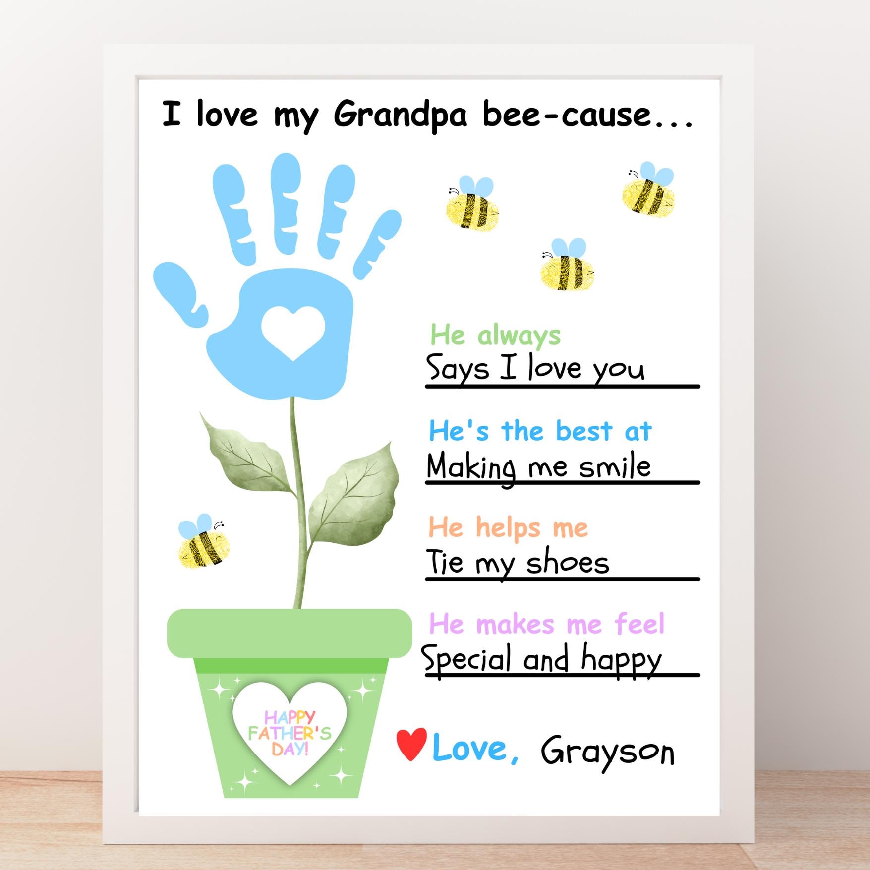 Fathers Day Handprint Art Craft, Grandpa Handprint Fingerprint Craft ...