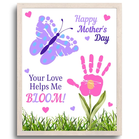 Mother's Day Handprint Art, Mothers Day Crafts, Flower Butterfly Mothers Day Craft, Flower Handprint Art, Toddler Mothers Day Printable Gift