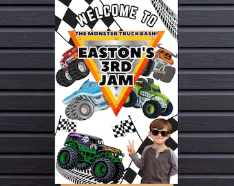 Monster Truck Birthday Welcome Sign, Monster Truck Party, Boys Monster Truck Decor, Monster Truck Custom Edited Digital Photo Sign 24x36