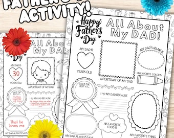 Fathers Day Crafts, Fathers Day Activities, Fathers Day Activity Sheet, All About Dad Activity, Kids Classroom Daycare Fathers Day Printable