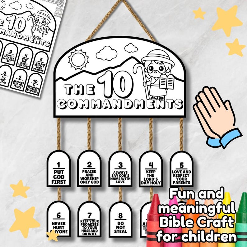 10 COMMANDMENTS Bible Craft for Kids, Sunday School Printables, Kids ...