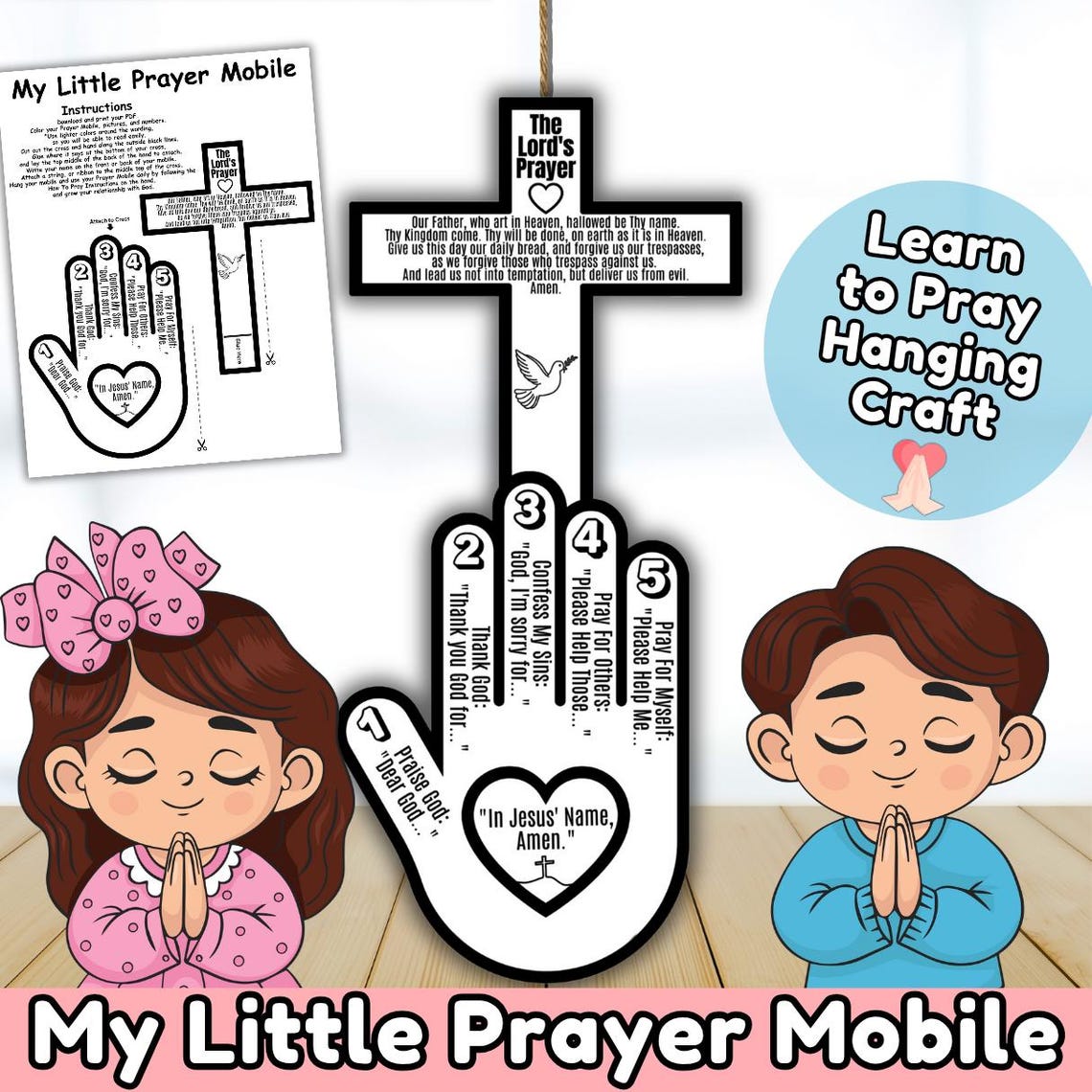 Kids Sunday School Craft, Bible Lesson Printables, Learn to Pray Mobile ...