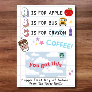 Cadeau de rentrée scolaire pour enseignant, modèle de porte-cartes cadeau pour la rentrée des classes, porte-cartes cadeau café imprimable, étiquette cadeau enseignant étiquette modifiable