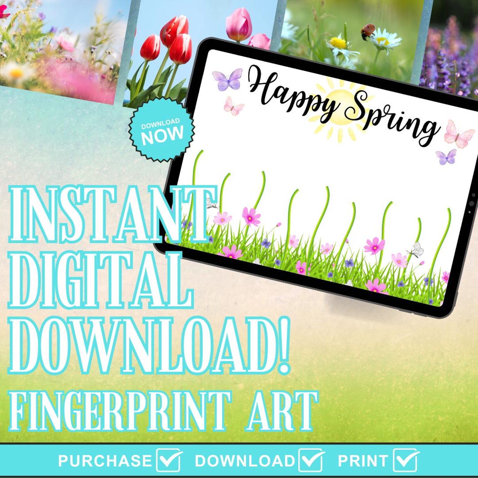 Spring Fingerprint Spring Handprint, Spring Handprint Craft, Kids Spring Craft Activity ...