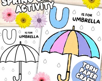 Spring Craft for Kids, Spring Activity Daycare Preschool Kindergarten Classroom Spring Craft, Spring Worksheets, Spring Umbrella Printable