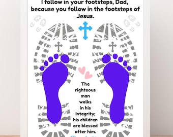 Fathers Day Footsteps of Jesus, Fathers Day Craft, Fathers Day Handprint Art, Sunday School Christian Printable, Christian Crafts, Dad Craft