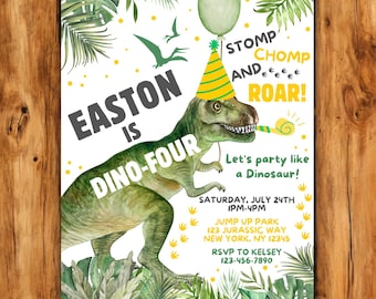 Dinosaur Birthday Invitation, Dinosaur Invite 4, Dino Four Invitation, Dino 4 Invite, Kids Dinosaur Birthday Party Invite, Editable Invite