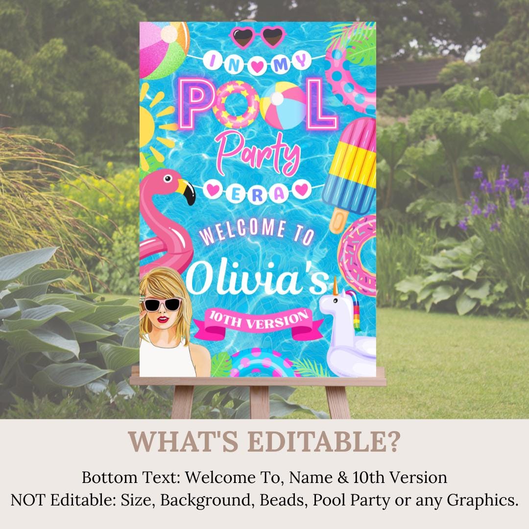 Pool Party Birthday Sign, in My Pool Party Era, Taylor Birthday Welcome ...