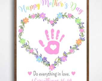 Mothers Day Handprint Art Craft, Mother's Day Craft, Mom Handprint, Kids Bible Verse Sunday School Christian Craft, Flower Craft for Mom