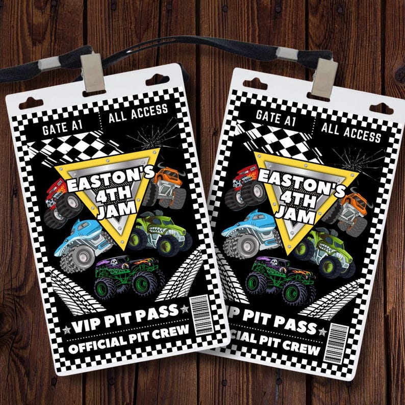 Pit Pass Example Monster Truck VIP Pit Pass Editable Template, Monster Truck Birthday ...