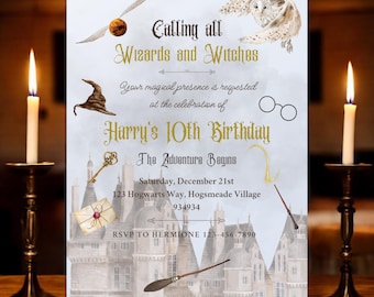 Wizards and Witches Birthday Invitation, Magical Birthday Invite, Castle Wizard Party, EDITABLE