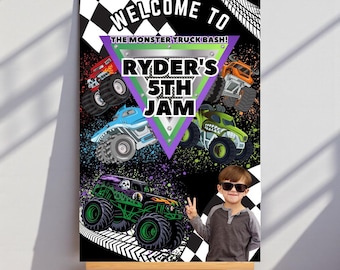 Monster Truck Birthday Welcome Sign, Monster Truck Party, Boys Monster Truck Decor, Monster Truck Custom Edited Digital Photo Sign 24x36