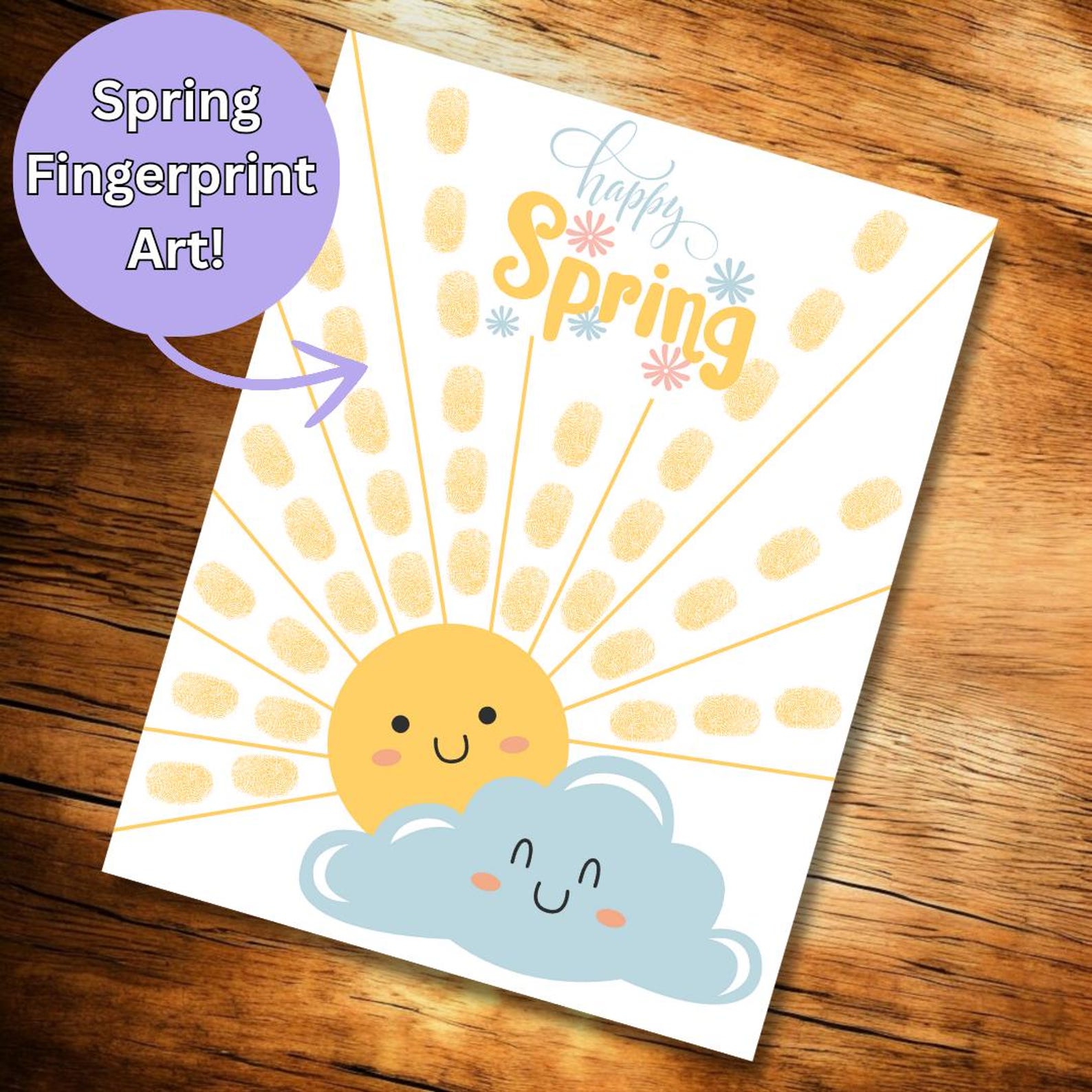 Spring Fingerprint Happy Spring Fingerprint Craft, Spring Handprint Craft, Spring Crafts ...