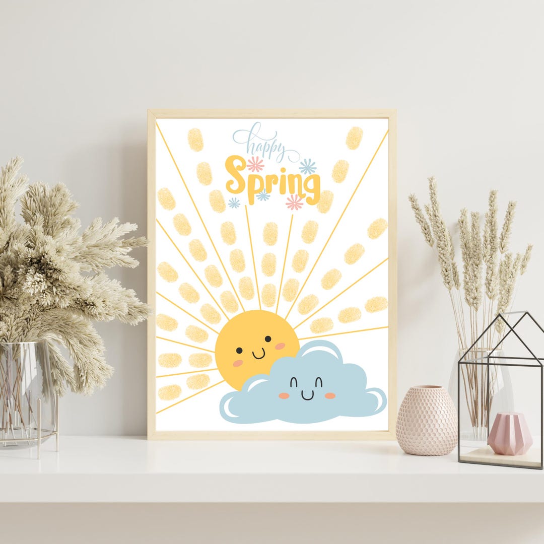 Spring Fingerprint Happy Spring Fingerprint Craft, Spring Handprint Craft, Spring Crafts ...