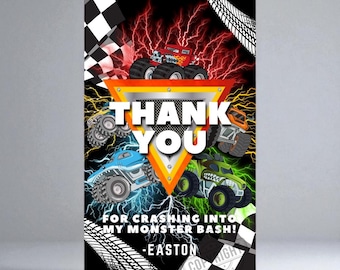 EDITABLE Monster Truck Thank You Tags, Monster Truck Thank You Cards, Monster Truck Birthday, Monster Truck Party Gift Favor Tags Template
