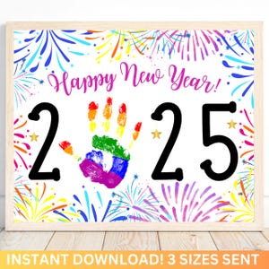 New Years Decor, New Years Handprint Art, New Years Eve Printable Craft, Printable Activity for Kids, New Years Keepsake, New Years Eve 2025