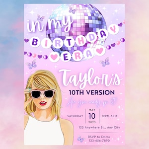 Invitation d'anniversaire Taylor, invitation de fête d'anniversaire TS modifiable, à l'époque de mon anniversaire, fête de l'époque, décoration d'anniversaire Taylor, impression numérique