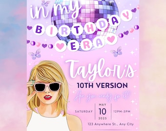 Taylor Birthday Invitation, Editable TS Birthday Party Invite, In My Birthday Era, Era Party, Taylor Birthday Decor, Digital Printable