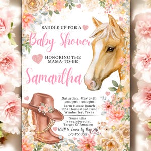 Baby Shower Invite, Horse Baby Shower Invitation, Boho, Floral, Gender Neutral Baby Shower Invite, Baby Shower Horse Invite, Editable Invite