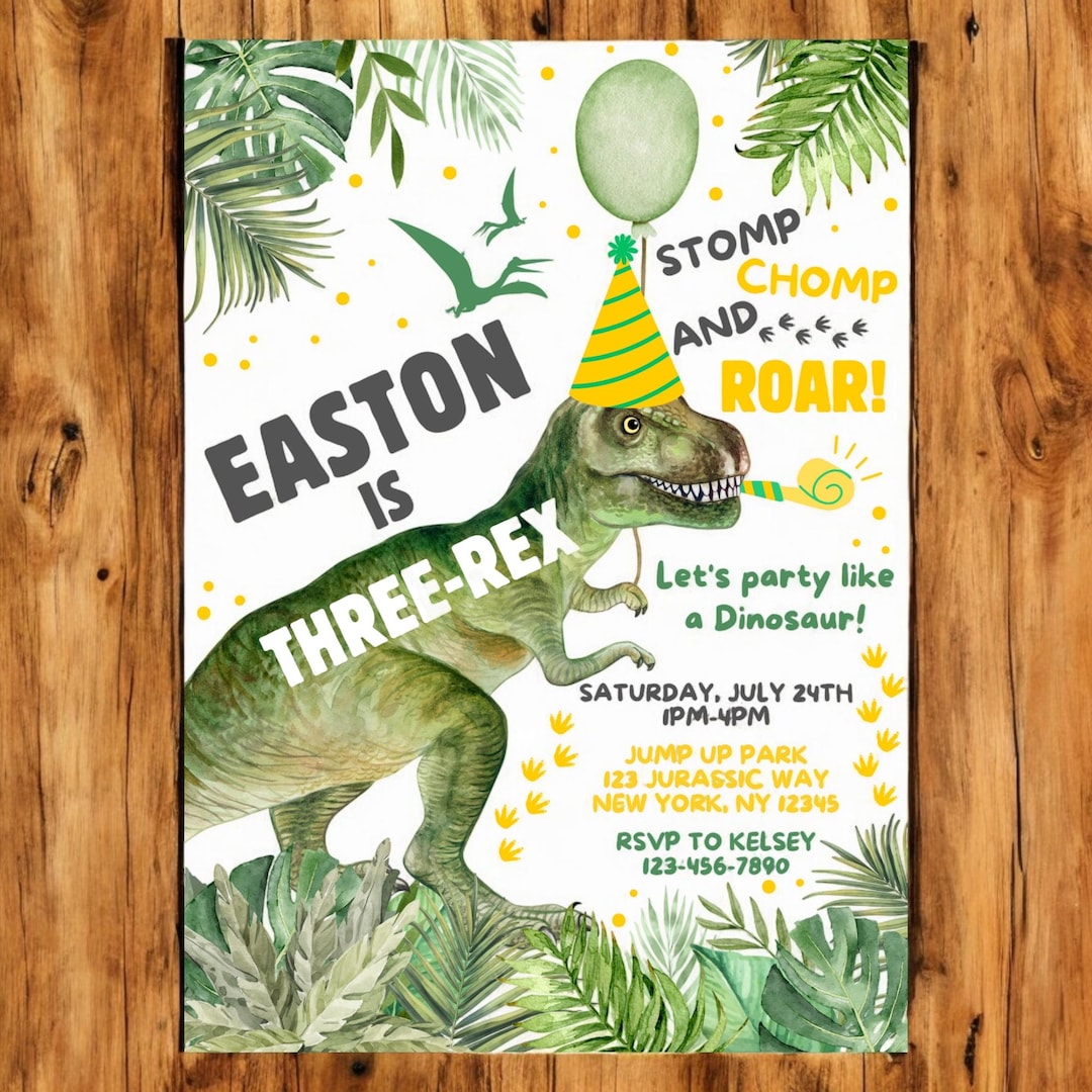 Dinosaur Birthday Invitation, Dinosaur Invite 3, Three-rex Invitation, 3  Rex Invite, Kids Dinosaur Birthday Party Invite, Editable Invite - Etsy, image size:1080x1080