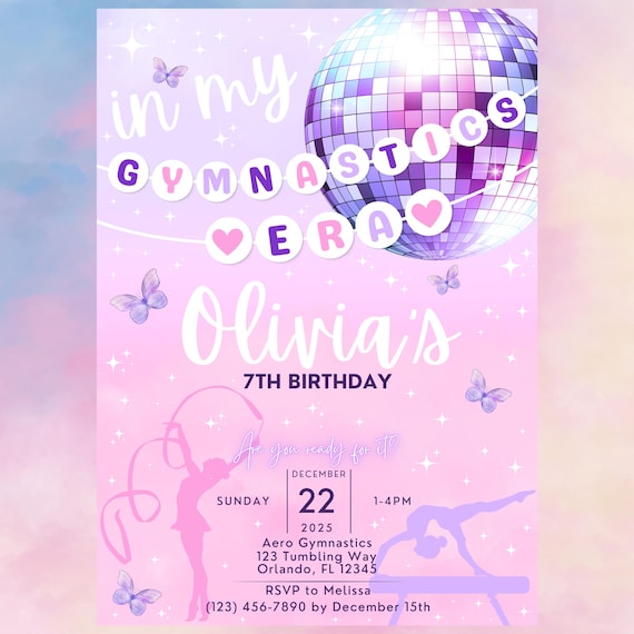 Gymnastics Birthday Invitation, Gymnastics Invite, Taylor Birthday Invite, In My Birthday Era, Editable Invite
