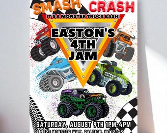 Monster Truck Birthday Invitation, Editable Monster Truck Birthday Invitation Template For Boys, Trucks Birthday Invite Monster Truck Invite