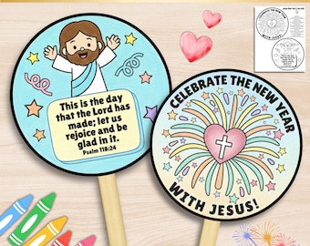 Jesus Neujahr Handwerk, Sonntagsschulstunde Neujahr 2026 Aktivität, christliche religiöse Bibel druckbar für Kinder neue Jahre Färbung Handwerk