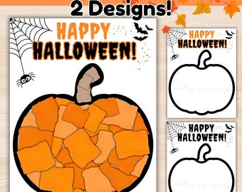 Halloween Torn Paper Crafts, Easy Fall Crafts for Kids, Daycare Preschool Kindergarten PreK Classroom Craft, Halloween Coloring Printable