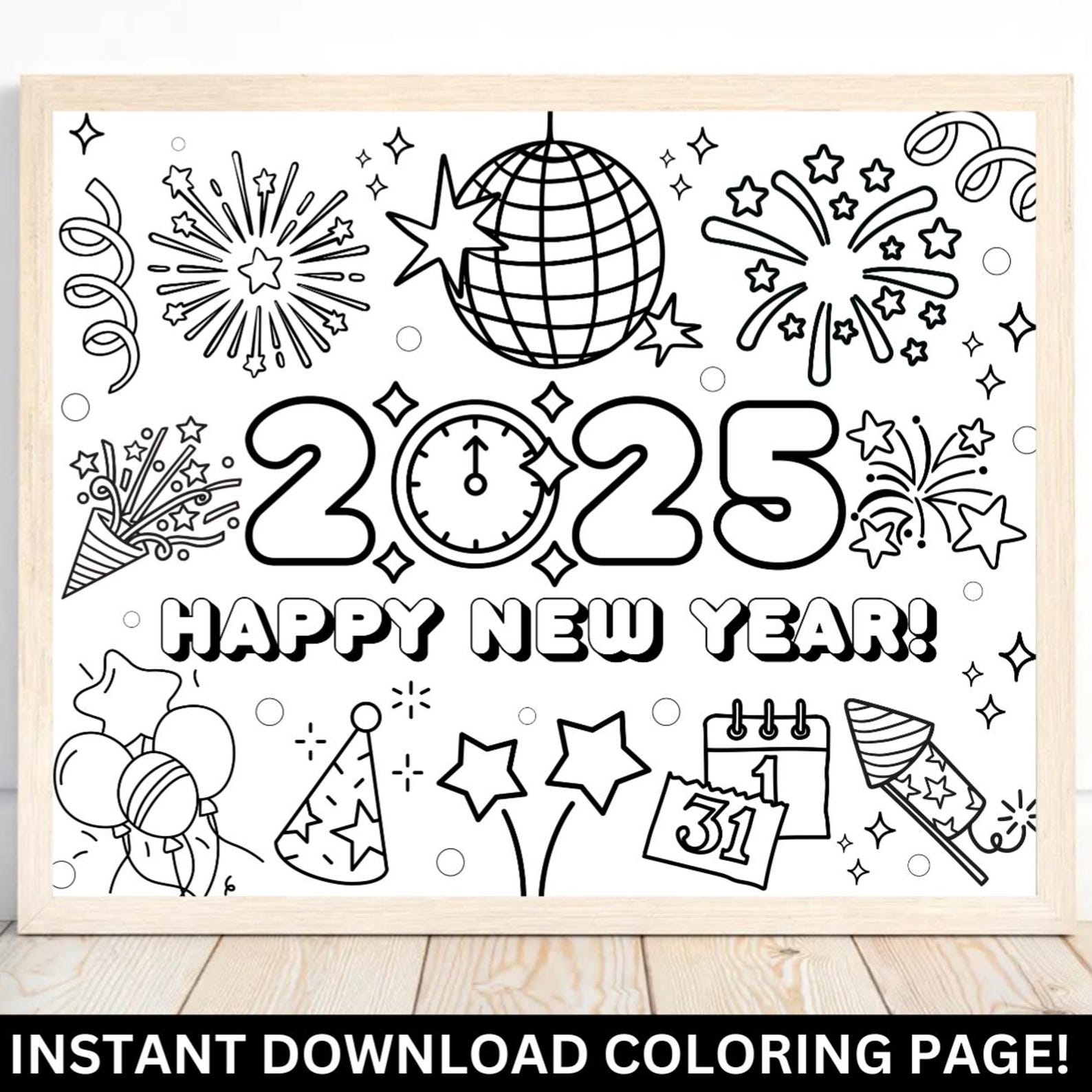 New Years Coloring Page, 2025 New Years Coloring Page, New Years Decor ...