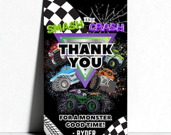 Monster Truck Thank You Tags, Monster Truck Thank You Cards, Monster Truck Birthday Decor, Monster Truck Party Gift Favor Tags Template