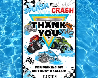 Monster Truck Thank You Tags, Monster Truck Thank You Cards, Monster Truck Birthday Decor, Monster Truck Party Gift Favor Tags Template