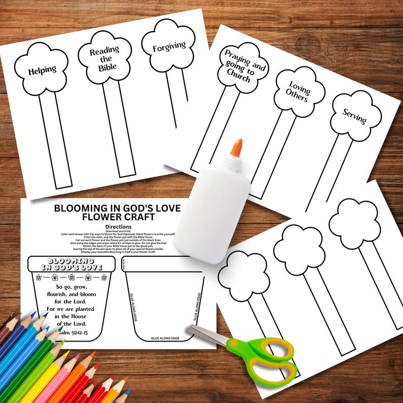 Blooming in Gods Love, Summer Crafts for Kids, Sunday School Crafts Summer Printables, Bible Coloring Craft, Christian Crafts, Flower Craft image 2