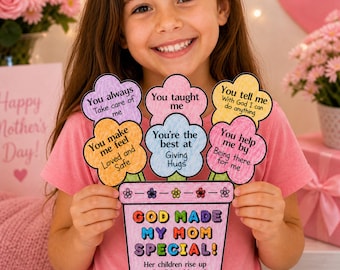 God Made My Mom Special Mother's Day Craft, Mothers Day Crafts Sunday School Christian Printable, Christian Crafts, Mom Bible Flower Craft
