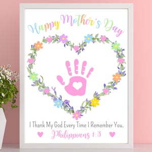Christian Mothers Day Crafts for Kids, Mothers Day Handprint Art, Kids Bible Verse Sunday School Activity, Hand Print Flower Craft for Mom
