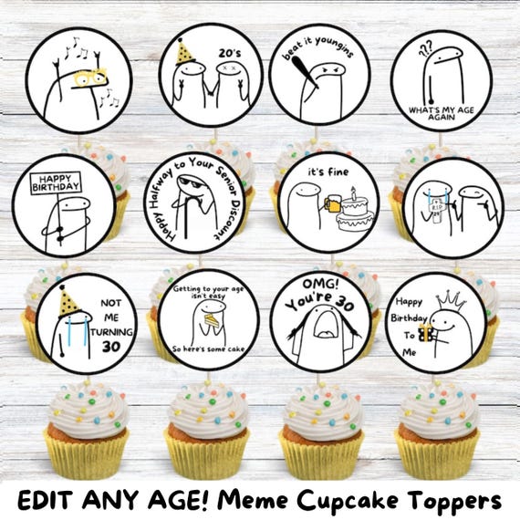 Meme Birthday, Funny Cupcake Toppers, Birthday Decor, Meme Cake Cupcake Topper, Funny Birthday Party Decor, Meme Birthday, EDITABLE ANY AGE