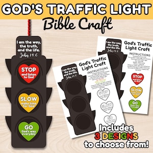God's Traffic Light Craft, Kids Sunday School Activity, Bible Lesson Printables, Sunday School Crafts Religious Church Camp Christian Crafts