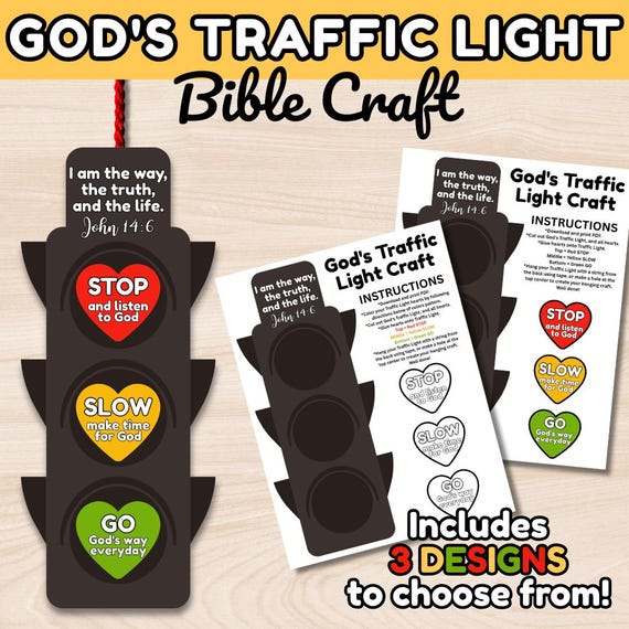 God's Traffic Light Craft, Kids Sunday School Activity, Bible Lesson Printables, Sunday School Crafts Religious Church Camp Christian Crafts