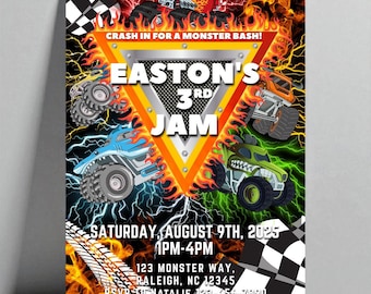 Monster Truck Birthday Invitation, Editable Monster Truck Birthday Invitation Template For Boys, Trucks Birthday Invite Monster Truck Invite