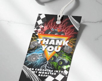 Monster Truck Thank You Tags, Monster Truck Thank You Cards, Monster Truck Birthday, Monster Truck Party Gift Favor Tags INSTANT DOWNLOAD