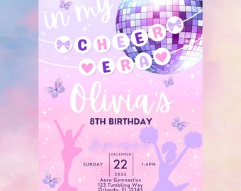 Cheer Birthday Invitation, Cheerleading Invite, Taylor Birthday Invite, In My Birthday Era, Cheer Party, Cheer Invite, Cheerleader Invite