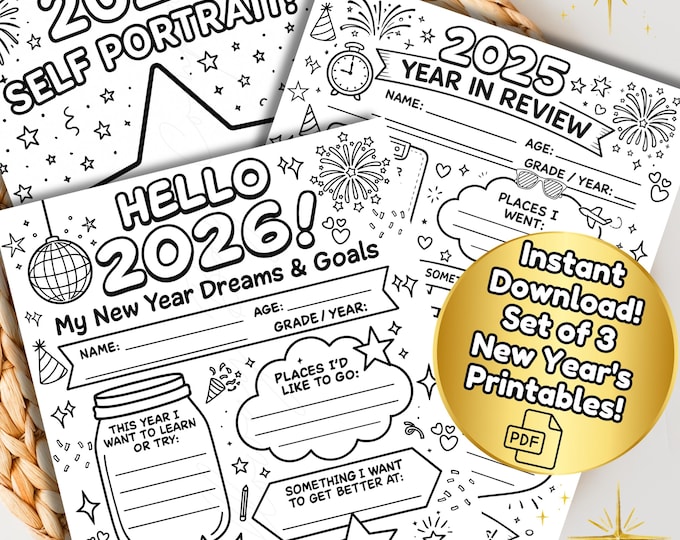 New Years Goals Resolution Printable for Kids, Year in Review Goals ...
