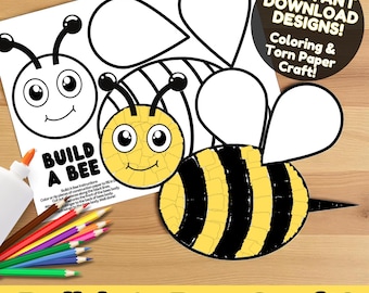 Summer Crafts, Bee Printable Craft, Build A Bee Spring Activity for Kids, Daycare Kindergarten Preschool Printables, Kids Summer Camp Crafts