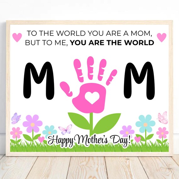 Mother's Day Handprint Art Mothers Day Gift, Mothers Day Printable, Mommy Handprint Art, Activity Page, Mothers Day Flower Craft Activity