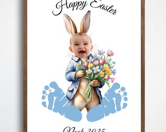 Easter Crafts for Kids, Easter Printable, Easter Footprint Craft, Easter Bunny Photo Craft, Keepsake Easter Handprint Art, Kids Toddler Baby